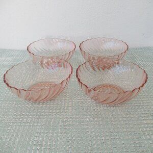 ARCOROC FRANCE Pink Rosaline Swirl Small Glass Bowls, Fruit/Dessert, 5" Set 4